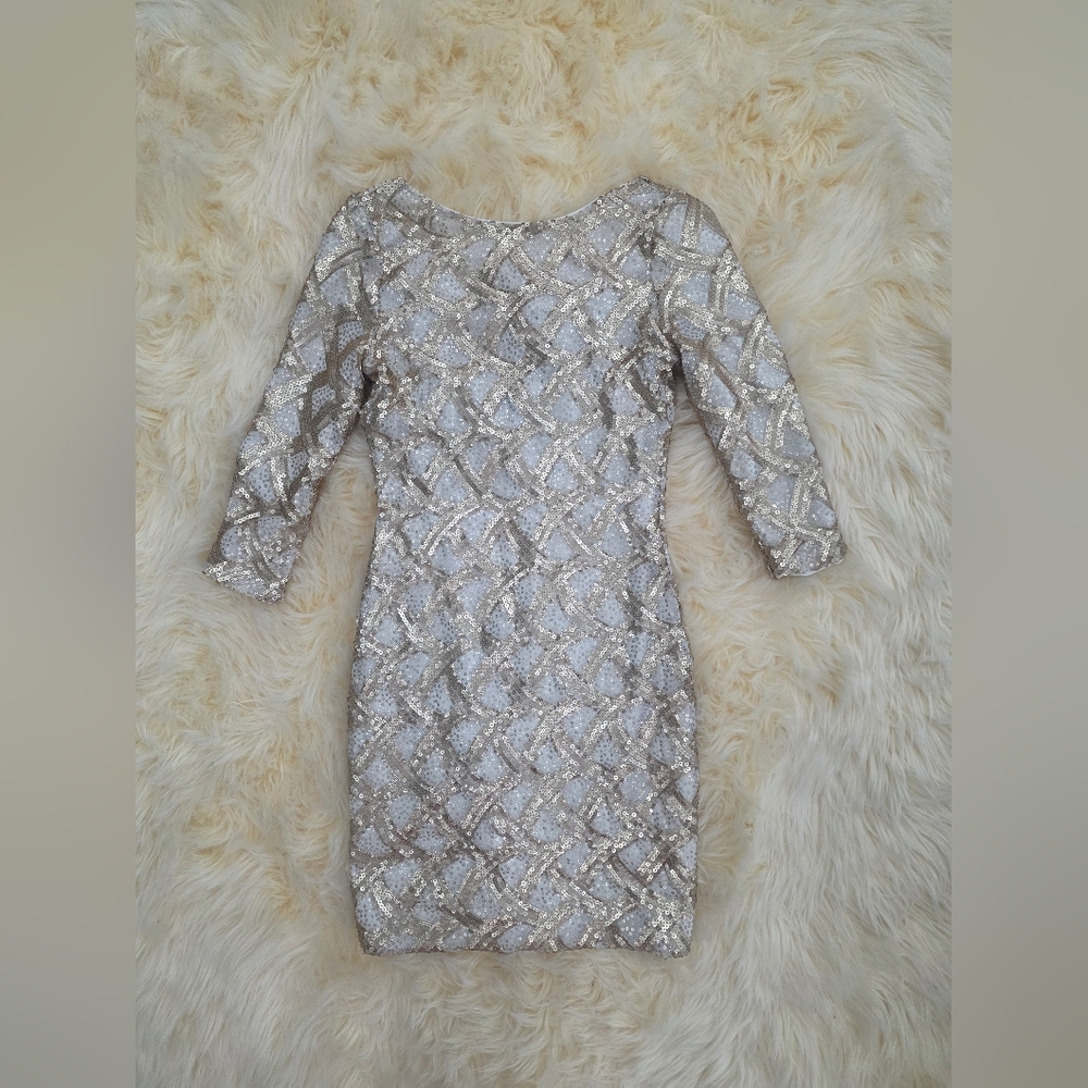 As U Wish Gold Shimmer Sequin Long Sleeve Cocktail Dress Small